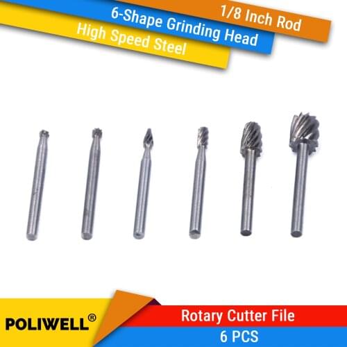 6 PCS/Set 1/8 Inch Shank Rotary Tool Mini Grinding Head Metal Polishing Dremel Bits Burr Electric High Speed Steel File Cutter
