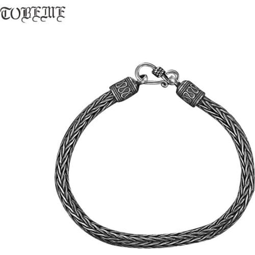 Handmade Thailand 925 Siilver Bracelet Vintage Sterling Silver Good Luck Bracelet Pure Silver Longevity Bracelet