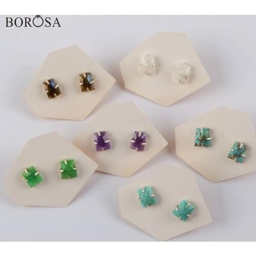 BOROSA 92.5% Silver Color Earrings Copper Turquoises Stud Earrings Crystal Earrings Jewelry Labradorite Cute Earrings SS201
