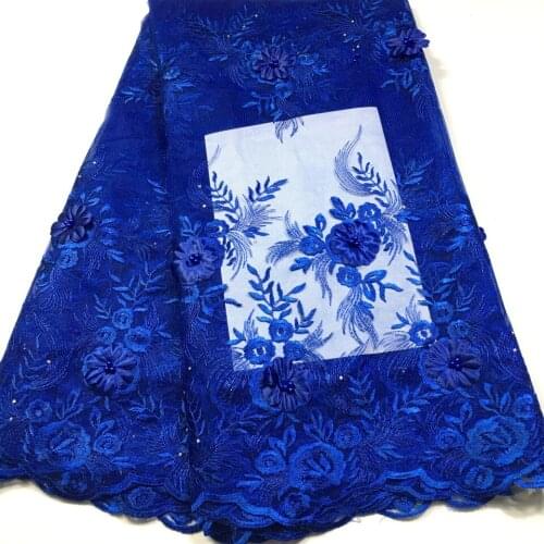 Blue 3D Beads Lace Fabric 2021 High Quality Mesh Embroidery Applique 3D Flower Tulle Nigerian Lace Fabrics For Bridal M31582
