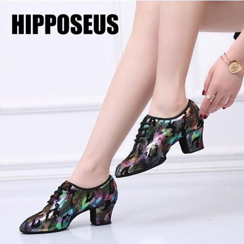 Hipposeus New Dancing Shoes Women Men Latin Modern Salsa Dance-Shoes Tango Ballroom Boys Dancing Shoes Low Heel Professional