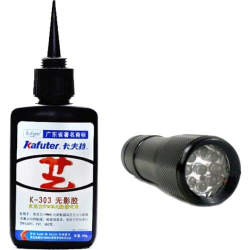 50ml Kafute K-303 UV Glue + 9LED UV Flashlight UV Curing Adhesive Acrylic Transparent Plastic Acrylic Adhesive