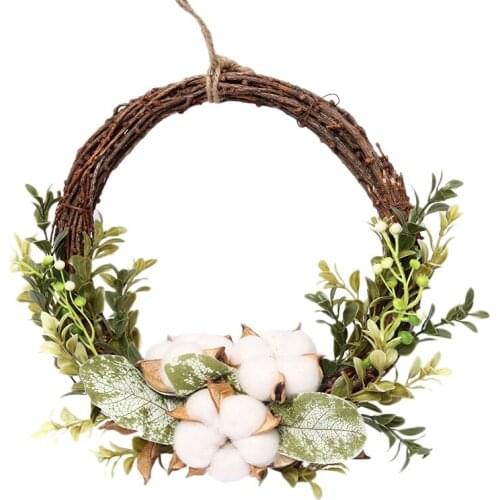 Artificial Eucalyptus Leaf Wreath with Cotton,for Front Door Wall Window ,Housewarming Gift, and Easter Valentine Decor