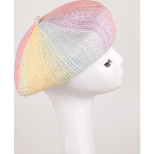 Beret color retro gradient wool knitted beret girl autumn and winter art painter hat Korean version of the wild warm hat tide