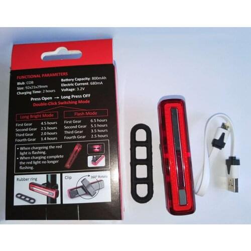 Bicyle Rear LED Light USB Rechargeble Taillights Highlight COB Mountain Bike Aluminum Lamp WHShopping