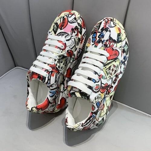 New Ladies Graffiti Trend Womens Shoes Thick-soled Color Matching Comfortable Casual Shoes Shoes for Women Sneakers Vans