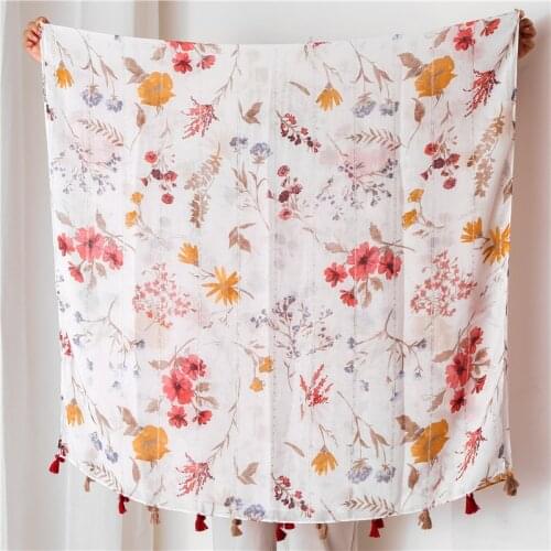 2021 Printe Floral Cotton Shawl Scarf Women Vintage Flower Hijab Tassel Bohemia Scarves for ladies Fringe Beach Bandana 180*90cm