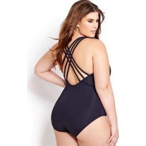 Plus size one piece swimsuit solid black swimwear plus size mesh swimsuit bandage swimwear large sizes mesh monokini women