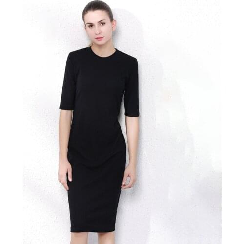 Woman Cotton Soft Dress Half sleeve O-neck Casual Elastic Lady office dress