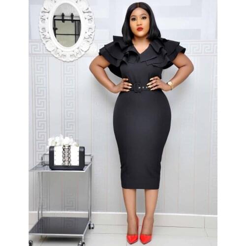 Woman XXXL plus Size Summer Womens African Ruffle Layer Collar Sexy Package Hip Short-Sleeve Dress V-neck Luxury