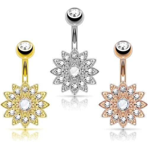 1pc Sexy Body Jewelry Barbell Dangling Navel Belly Button Rings Belly Piercing Crystal flower Surgical Jewelry For Women gift