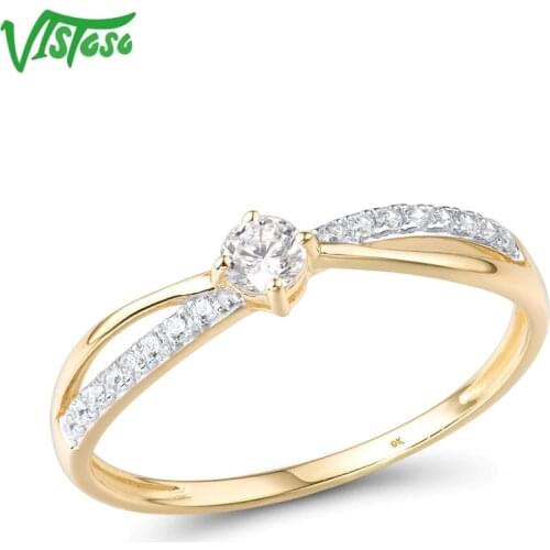VISTOSO Gold Rings For Women Genuine 9K 375 Yellow Gold Ring Sparkling White CZ Promise Band Rings Anniversary Fine Jewelry