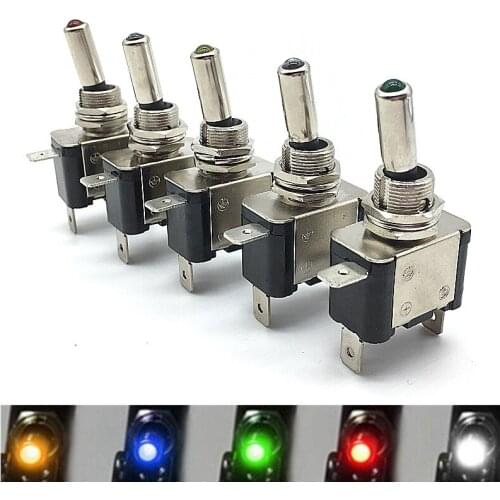 1PCS DC 12V 20A Car Auto Cover LED Light Toggle Switch Control On/Off Multi-color Red Green Blue White Yellow