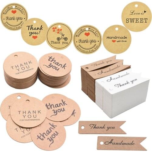 100Pcs Kraft Paper Gift Tags Thank You For Celebrating With Us Labels Handmade For Wedding Party Decoration Packaging Hang Paper