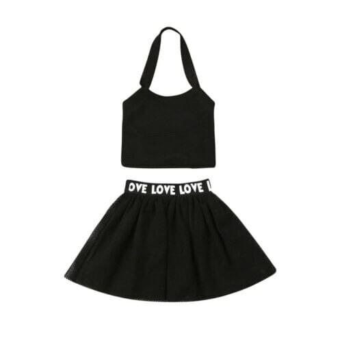 Baby Girl Clothes Kids Toddler Baby Girl Mesh Tops Letter Skirts 2Pcs Set Sports Clothes Summer