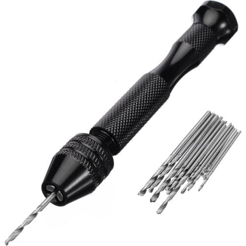 20 Set 0.3-1.6mm Titanium Coated HSS Drill Bits Spiral Vise Keyless Chuck Micro Hand Twist Drill Woodworking Rotary Tools