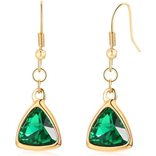 2021 Fashion items Stainless Steel Triangle Emerald Green Earrings Gold Long temperament and pendientes mujer moda earrings