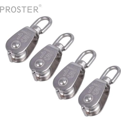PROSTER 4 PCS M15 304 Stainless Steel Single Wheel Rope Pulley Block Swivel Lifting Chain Traction Wheel Heavy Duty Wholesale