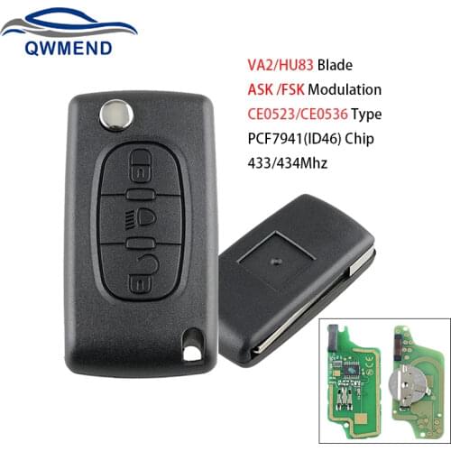 433mhz ID46/PCF7941 Chip Car Remote Key for Citroen C2 C3 C4 C5 C6 C8 Flip Car Key 3BUT VA2/HU83 Blade CE0523/Ce0536 ASK/FSK