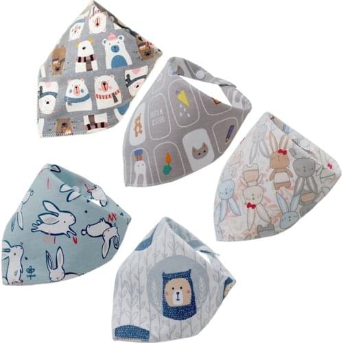 5pcs Cotton Bandana Bibs Baby Babador Feeding Smock Infant Triangle Burp Cloths Cartoon Saliva Towel Baby Eating Accessory Stuff