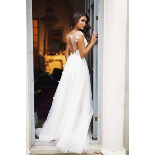 Open Back Bohemian Wedding Dresses Butterfly Boho Backless Wedding Dress Summer White Bridal Gowns For Women Plus Size Elegant