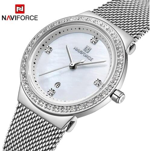 NAVIFORCE Luxury Diamond Watches For Women Fashion Elegant Steel Band Ladies Quartz Wrist watch Waterproof Clock Girls Bracelet