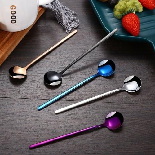 Tea Coffee Spoon 15cm 304 Stainless Steel Small Round Mirror Spoon Sugar Cake Dessert Spoon Stirring cucharas for Home Kitchen