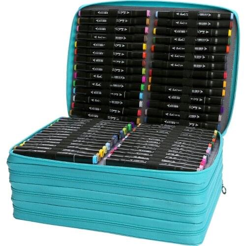 168/224 hole pencil case, 4-layer zipper, large-capacity marker, shockproof storage bag, detachable portable stationery bag