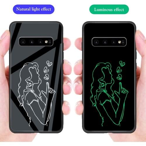 Heart Love Case For Samsung S10 S9 S8 S7 S10e S20 Ultra A51 A71 A50 A40 A20 A70 Note 20 10 9 8 Plus Luminous Tempered Glass Back