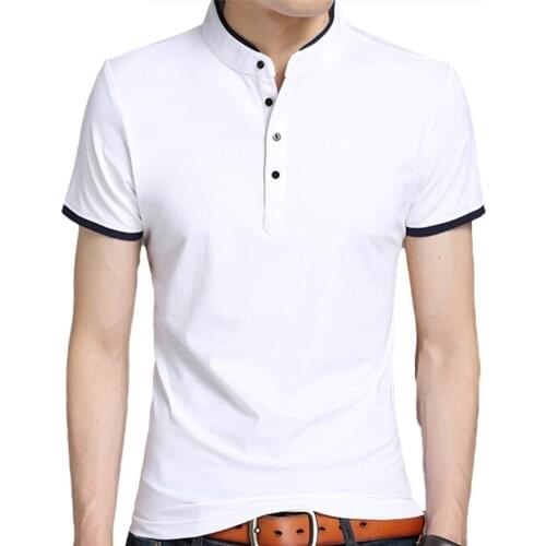 Summer Plus Size Men 'S T -Shirt Slim Solid Color Buttons Stand Collar Short Sleeve Men 'S T -Shirt Mans T-shirt Streetwear