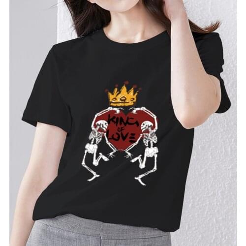 T-shirts for Womens Love Heart Pattern Series Female Tee Shirt Harajuku Style Black O-neck Short Sleeve Tops Woman Clothes