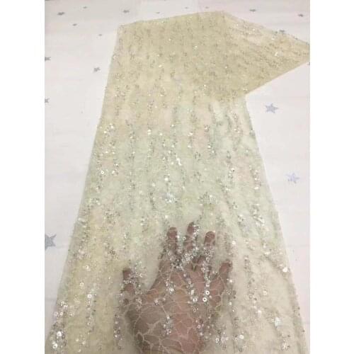 Hot Sale African Lace Fabric 2021 High Quality Nigeria Lace Fabrics French Tulle Net Lace Fabric With Sequins For Sewing 5Yards