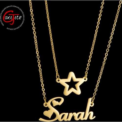 Goxijite Custom 2 Layer Name Necklace For Women Kid Personalized Hollow Solid Star Initial Name Choker Necklaces Jewelry Gift