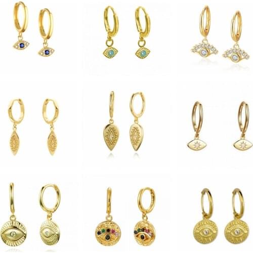 Aide Small Luxury Huggie Earrings 925 Sterling Silver Zircon Earrings Round Silver Gold Color Eye Hoop Earings Fashion Jewelry