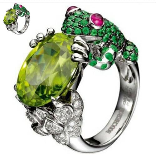 Men Fashion Vintage Green zircon Ring Wedding Engagement Green Frog Ring Size 6-10