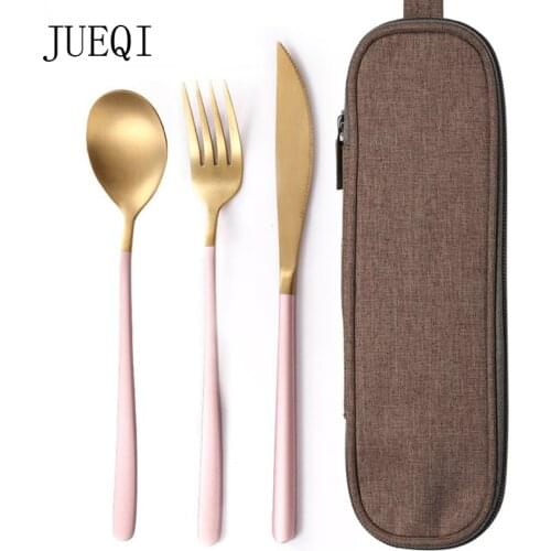 JueQi Tableware Set Cutlery Stainless Steel 304 Utensils Kitchen Dinnerware include Knife Fork TeaSpoons Camping Tableware Bag