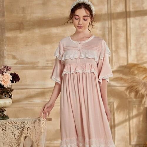 Nightgown Cotton Romantic Sleepwear Summer Pink Nightgown Princess Woman