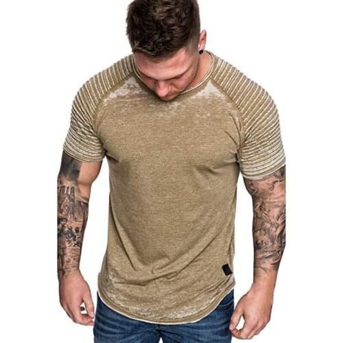 2020 new mens O-neck T-shirt fitness bodybuilding T-shirt high street summer short-sleeved Stripped casual Sports top