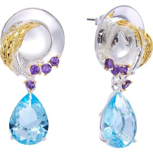 Original Delicate Feminine Earrings for Women Ladies Dress-up Look Blue Tone Cubic Zircon Unique Jewels