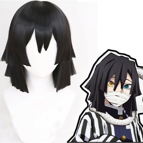 Anime Demon Slayer Kimetsu no Yaiba Iguro Obanai Short Black Styled Wig Heat Resistant Hair Cosplay Costume Wigs + Free Wig Cap