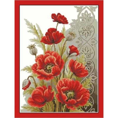 Poppy patterns Counted Cross Stitch 11CT 14CT 18CT DIY wholesale Chinese Cross Stitch Kits Embroidery Needlework Sets