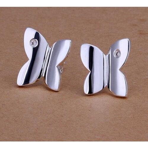 Simple Fashion Style Silver plated Butterfly With Stone Earrings Jewellery mens 2016,Wholesale&New fashion, SMTE251