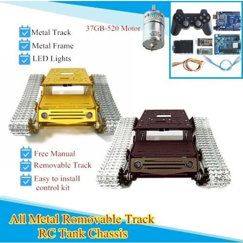 Remote Control All Metal Tank Chassis Robot Chassis Smart RC Tank Model Tracked Car Adjustable Metal Tracks+37 MOTOR my100