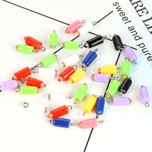 Mix 20pcs/pack Colorful Pencil Resin Charms Earring Fashion Jewelry Accessories Unisex Kid Gift DIY Pendant 16*7mm
