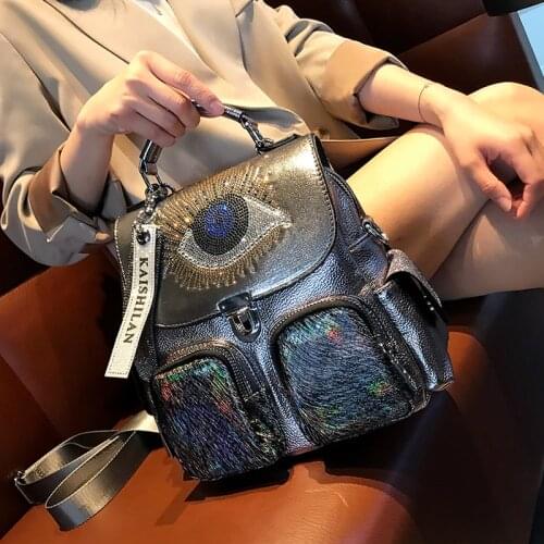 Rhinestone Backpack for Women 2020 New Soft Leather Womens Shoulder Messenger Bags Ladies Fashionable Purses and Handbags Bolso
