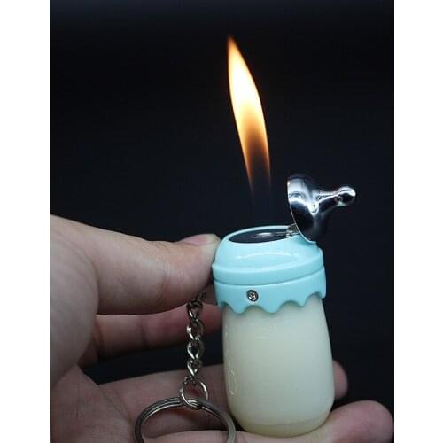 Cute Milk Bottle Shaped Lighter Lovely Portable Keychain Lighters Refillable Butane Gas for Cigarette