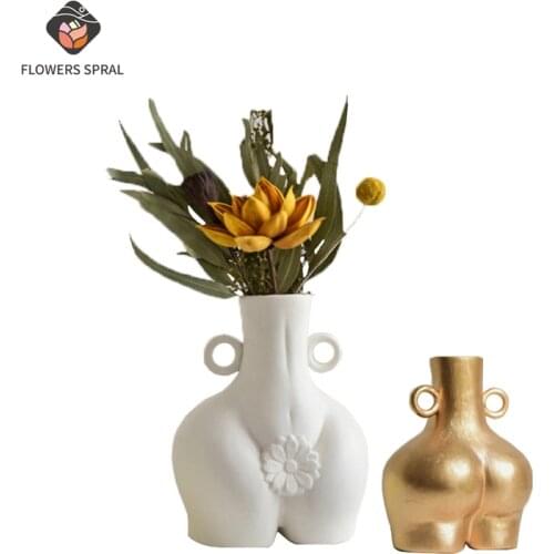 Nordic Home Decoration Human Body Vase Room Decoration Ceramic Vase Lady Art Statue Hip Vase Dried Flower Hand-Painted Crafts
