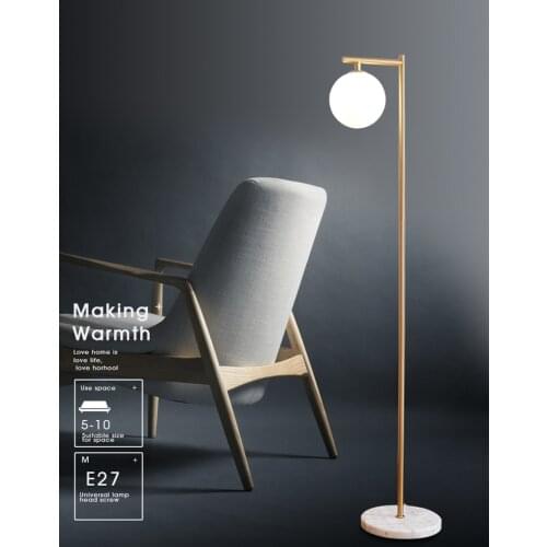Glass ball floor lamp E27 white glass metal brass finish living room lighting table lamp