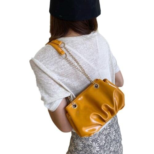PU Leather Retro Hobo Handbag for Women Fashion Ruched Pleated Chain Strap Shoulder Bag Party Clubwear Luxury Purses Designer