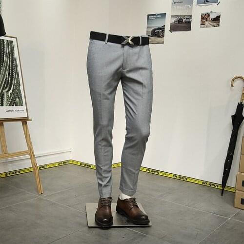 Light Grey Stripe Fashion Mens Suits Pants Young Man Wedding Groom Business Men Daily Wear Plus Size 36 Casual Trousers
